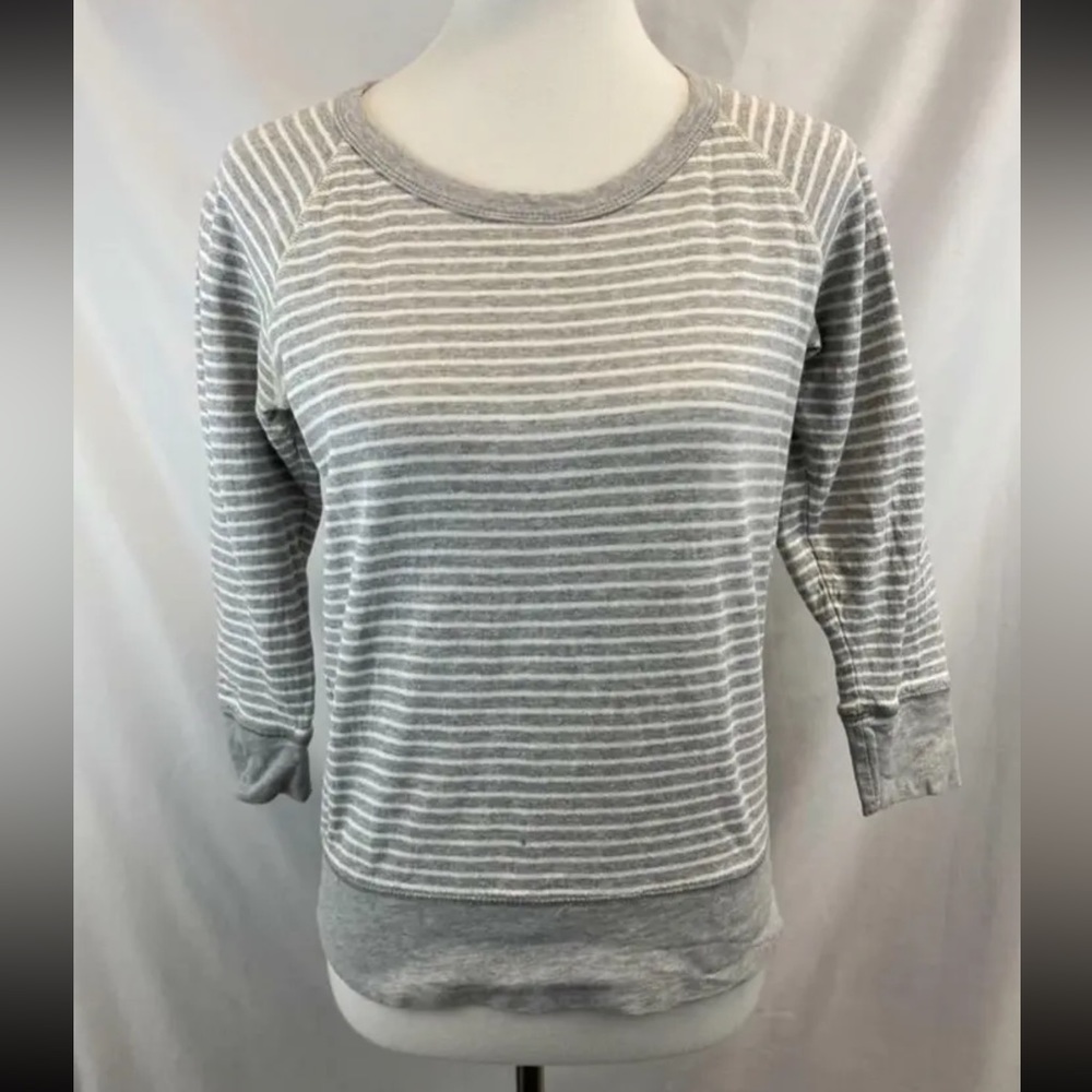 JAMES PERSE Women's $135 Gray Striped 3/4 Sleeve Shirt Top Sz 1 S